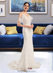 Karli Trumpet/Mermaid V-neck Chapel Train Wedding Dress With Beading Sequins XXCP0013802