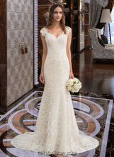 Load image into Gallery viewer, Alina Trumpet/Mermaid V-neck Court Train Lace Wedding Dress XXCP0013804