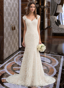 Alina Trumpet/Mermaid V-neck Court Train Lace Wedding Dress XXCP0013804