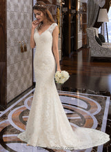 Load image into Gallery viewer, Alina Trumpet/Mermaid V-neck Court Train Lace Wedding Dress XXCP0013804