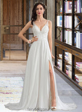 Load image into Gallery viewer, Liana A-Line V-neck Sweep Train Chiffon Wedding Dress With Beading Sequins Split Front XXCP0013806