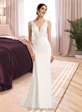 Load image into Gallery viewer, Rayna Sheath/Column V-neck Court Train Wedding Dress With Sequins XXCP0013807