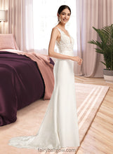 Load image into Gallery viewer, Rayna Sheath/Column V-neck Court Train Wedding Dress With Sequins XXCP0013807