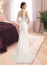 Load image into Gallery viewer, Rayna Sheath/Column V-neck Court Train Wedding Dress With Sequins XXCP0013807