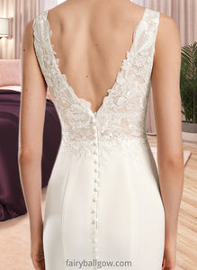 Rayna Sheath/Column V-neck Court Train Wedding Dress With Sequins XXCP0013807