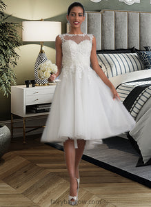 Marian A-Line Illusion Asymmetrical Tulle Wedding Dress With Ruffle XXCP0013808