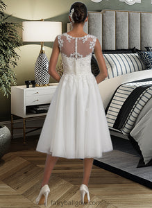 Marian A-Line Illusion Asymmetrical Tulle Wedding Dress With Ruffle XXCP0013808