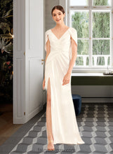 Load image into Gallery viewer, Angel A-Line V-neck Sweep Train Wedding Dress With Ruffle XXCP0013811