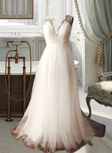 Load image into Gallery viewer, Sydnee A-Line V-neck Sweep Train Tulle Wedding Dress XXCP0013812