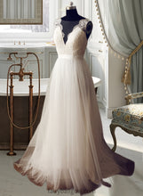 Load image into Gallery viewer, Sydnee A-Line V-neck Sweep Train Tulle Wedding Dress XXCP0013812