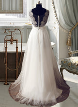 Load image into Gallery viewer, Sydnee A-Line V-neck Sweep Train Tulle Wedding Dress XXCP0013812