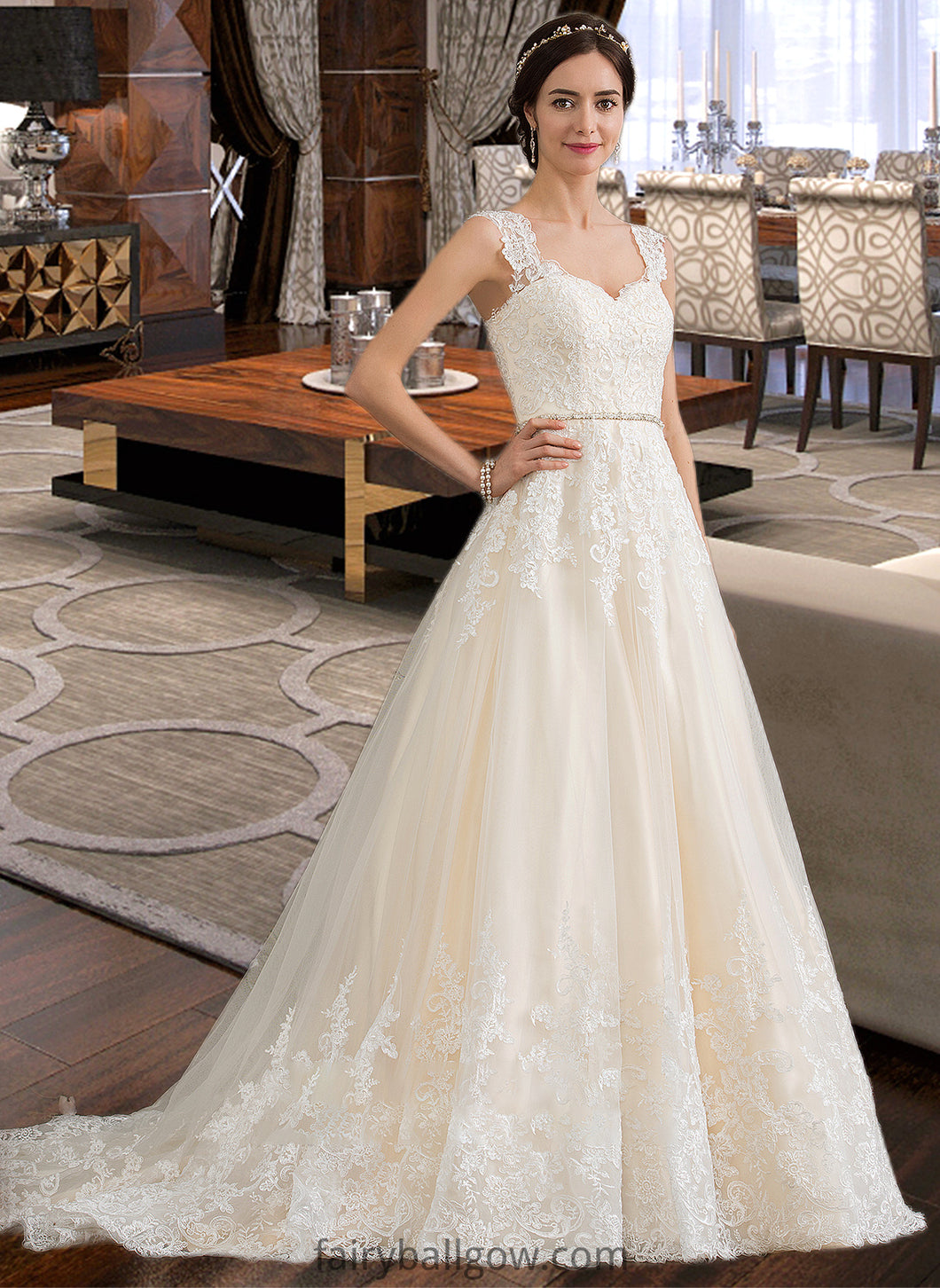 Janelle Ball-Gown/Princess Sweetheart Court Train Tulle Wedding Dress With Beading Sequins XXCP0013813