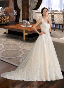 Janelle Ball-Gown/Princess Sweetheart Court Train Tulle Wedding Dress With Beading Sequins XXCP0013813