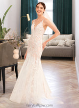 Load image into Gallery viewer, Roberta Trumpet/Mermaid V-neck Court Train Wedding Dress With Lace XXCP0013814