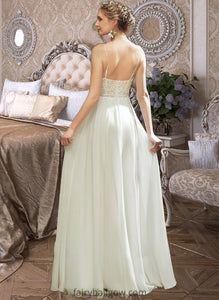 Kenna A-Line V-neck Floor-Length Wedding Dress With Lace Split Front XXCP0013815