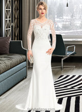 Load image into Gallery viewer, Carolyn Trumpet/Mermaid V-neck Sweep Train Stretch Crepe Wedding Dress With Beading Sequins XXCP0013816