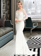 Load image into Gallery viewer, Carolyn Trumpet/Mermaid V-neck Sweep Train Stretch Crepe Wedding Dress With Beading Sequins XXCP0013816