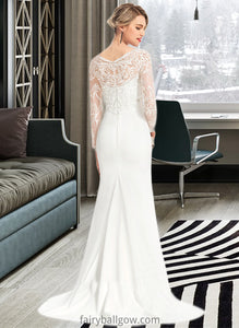 Carolyn Trumpet/Mermaid V-neck Sweep Train Stretch Crepe Wedding Dress With Beading Sequins XXCP0013816