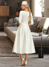 Load image into Gallery viewer, Marley A-Line V-neck Tea-Length Satin Wedding Dress XXCP0013817