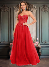 Load image into Gallery viewer, Mariela Ball-Gown/Princess V-Neck Floor-Length Tulle Prom Dresses With Sequins Appliques Lace XXCP0025837