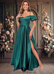 Karma A-line Off the Shoulder Sweetheart Floor-Length Satin Prom Dresses XXCP0025852