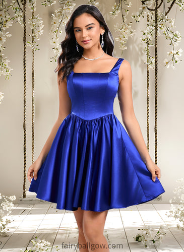 Ivy A-line Square Short Satin Homecoming Dress With Bow XXCP0025672