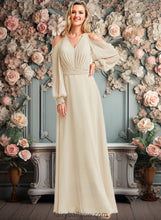 Load image into Gallery viewer, Prudence A-line Cold Shoulder Floor-Length Chiffon Bridesmaid Dress XXCP0025760