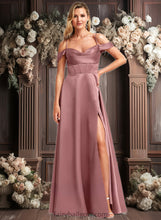 Load image into Gallery viewer, Nyasia A-line Cold Shoulder Floor-Length Satin Bridesmaid Dress XXCP0025750