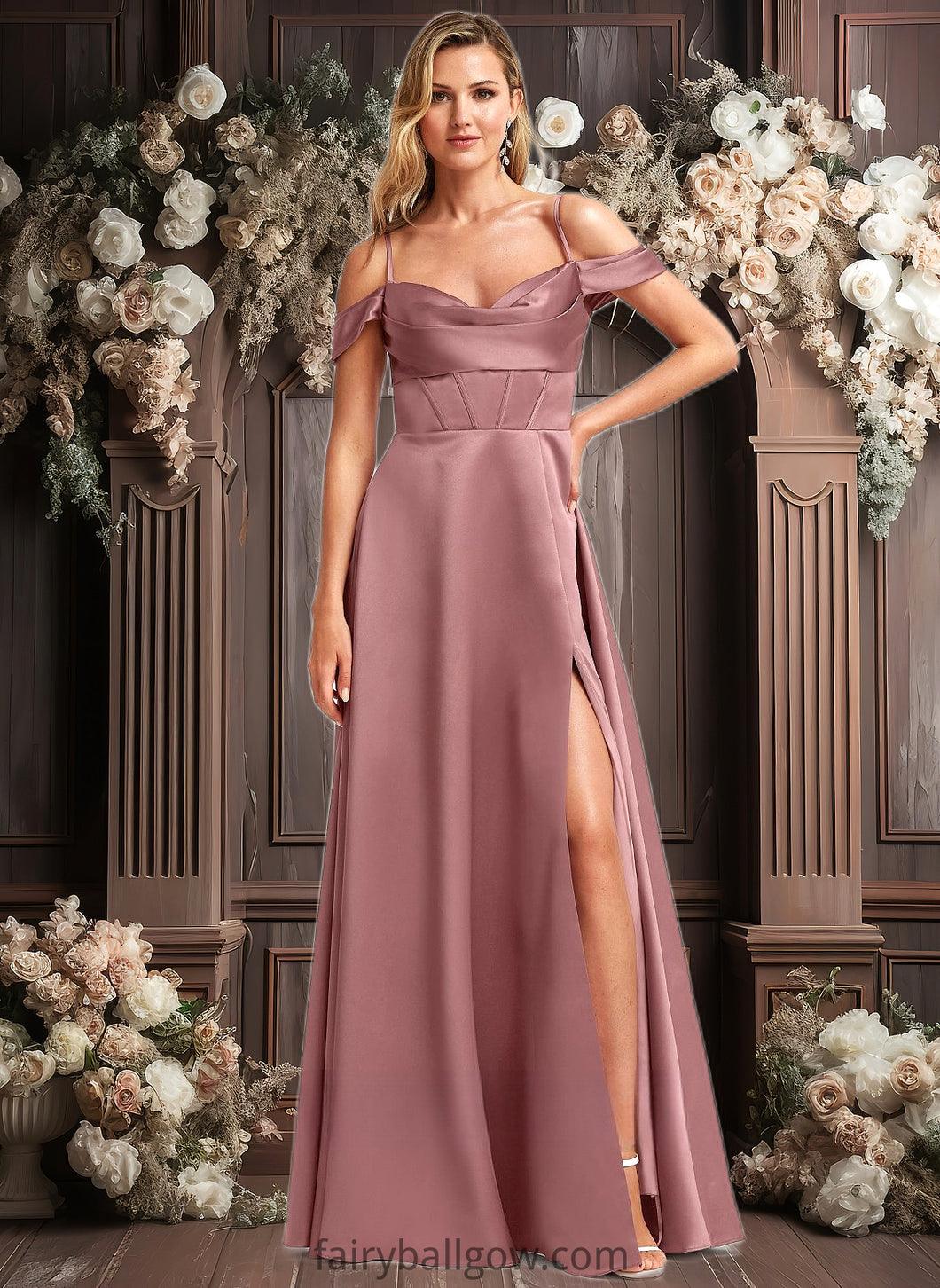 Nyasia A-line Cold Shoulder Floor-Length Satin Bridesmaid Dress XXCP0025750