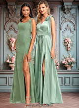 Load image into Gallery viewer, Brenna A-line Square Floor-Length Chiffon Bridesmaid Dress With Bow XXCP0025740