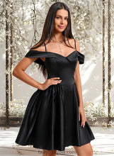 Load image into Gallery viewer, Karina A-line Off the Shoulder Short Satin Homecoming Dress XXCP0025704