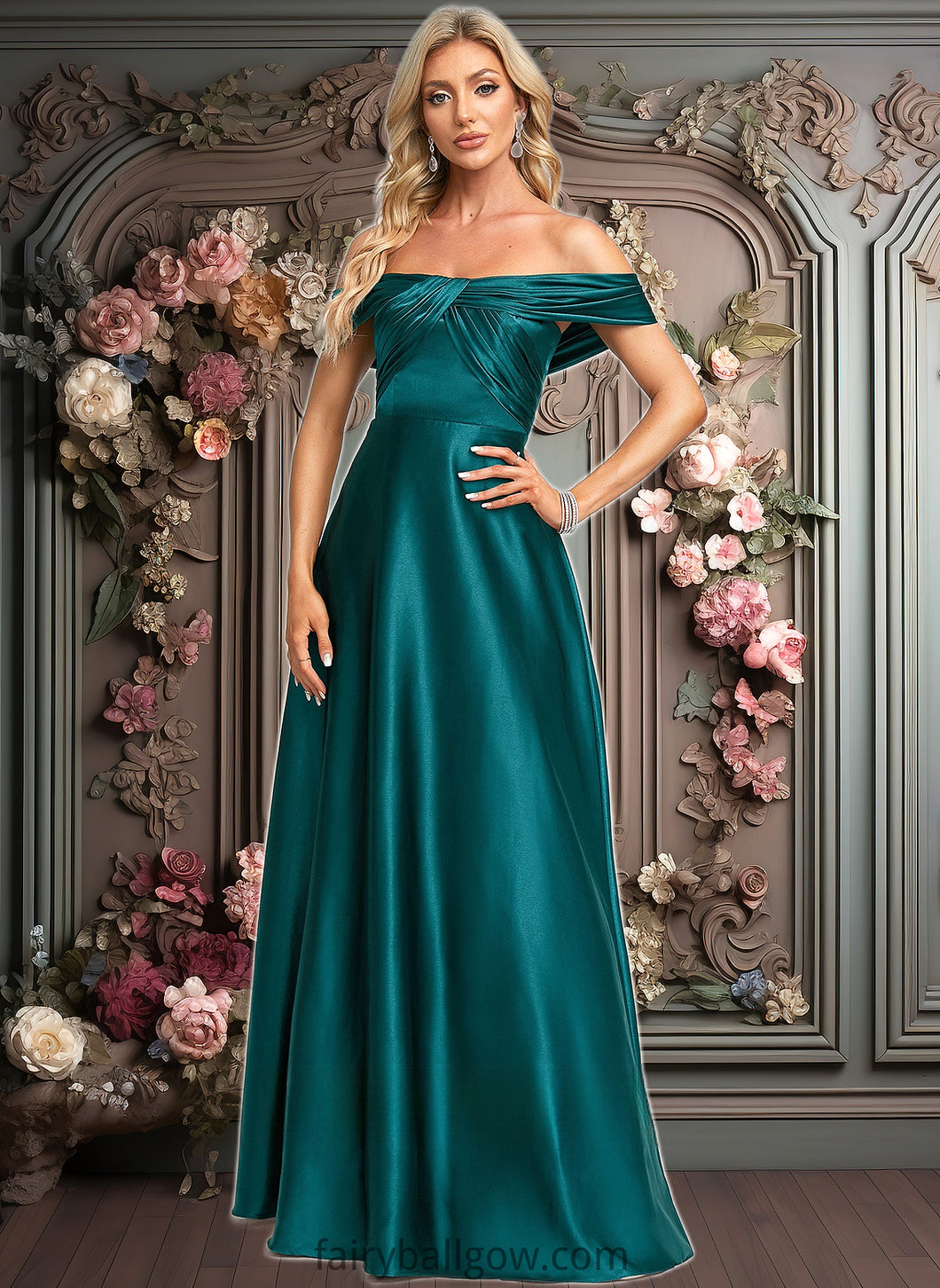 Allison A-line Off the Shoulder Floor-Length Stretch Satin Prom Dresses XXCP0025879