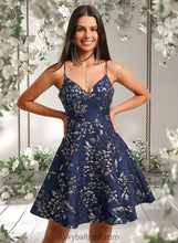 Load image into Gallery viewer, Leia A-line V-Neck Short Jacquard Homecoming Dress XXCP0025701