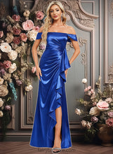 Load image into Gallery viewer, Melanie Trumpet/Mermaid Off the Shoulder Floor-Length Stretch Satin Bridesmaid Dress With Ruffle XXCP0025800