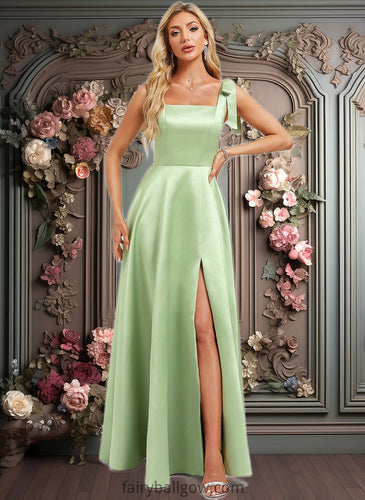 Luz A-line Square Floor-Length Satin Bridesmaid Dress With Bow XXCP0025778