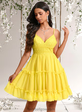 Load image into Gallery viewer, Lilith A-line V-Neck Short Chiffon Homecoming Dress With Ruffle Sequins XXCP0025700