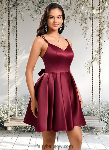 Teagan Ball-Gown/Princess V-Neck Short Satin Homecoming Dress With Bow XXCP0025662