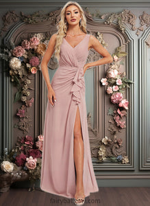 Dayanara A-line V-Neck Floor-Length Chiffon Bridesmaid Dress XXCP0025820