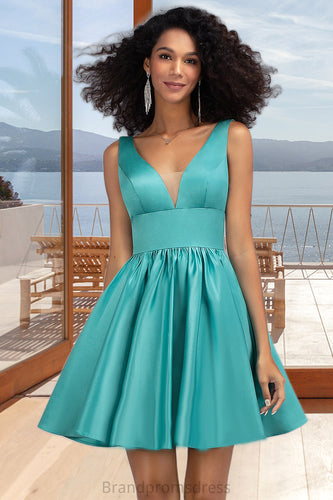 Kailee A-line V-Neck Short/Mini Satin Homecoming Dress XXCP0020570