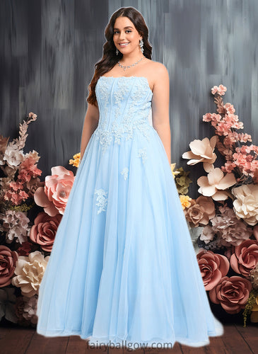 Kim Ball-Gown/Princess Straight Sweep Train Tulle Prom Dresses With Sequins Appliques Lace XXCP0025864