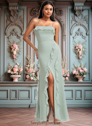 Averi A-line Square Floor-Length Chiffon Bridesmaid Dress With Ruffle XXCP0025735