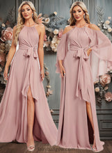 Load image into Gallery viewer, Patsy A-line Halter Floor-Length Chiffon Bridesmaid Dress XXCP0025821