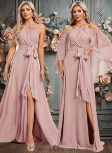 Patsy A-line Halter Floor-Length Chiffon Bridesmaid Dress XXCP0025821