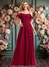 Load image into Gallery viewer, Sarah A-line Cold Shoulder Floor-Length Chiffon Bridesmaid Dress With Ruffle XXCP0025755