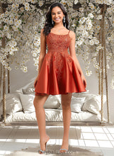 Load image into Gallery viewer, Abbey A-line Scoop Short Satin Lace Homecoming Dress With Sequins XXCP0025683