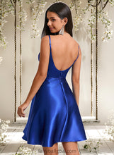 Load image into Gallery viewer, Seraphina A-line V-Neck Short Stretch Satin Homecoming Dress With Pleated XXCP0025705