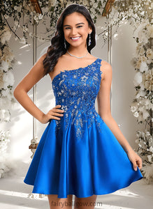 Alina A-line One Shoulder Short Satin Homecoming Dress With Appliques Lace Sequins XXCP0025657