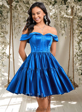 Load image into Gallery viewer, Elaine Ball-Gown/Princess Off the Shoulder Short Satin Homecoming Dress XXCP0025680