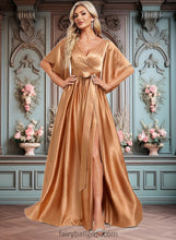 Load image into Gallery viewer, Natalya A-line V-Neck Floor-Length Stretch Satin Bridesmaid Dress XXCP0025793