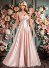 Load image into Gallery viewer, Nicole A-line V-Neck Floor-Length Stretch Satin Bridesmaid Dress XXCP0025779